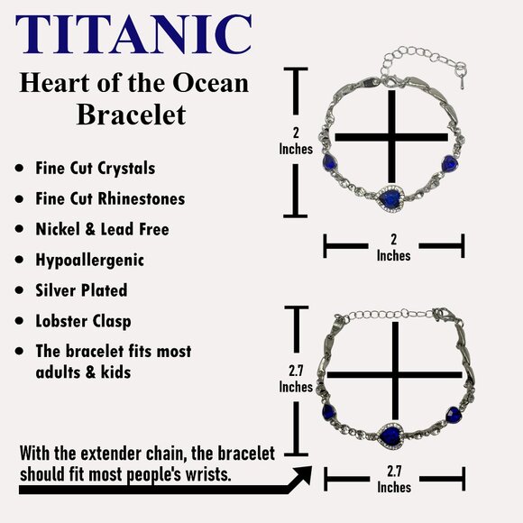 Titanic Necklace for Women Girls Heart Pendant Earrings Bracelet Jewelry Set - Picture 3 of 11